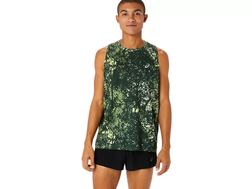 Cheap ASICS ALL OVER PRINT SINGLET Rain Forest/Glow Yellow