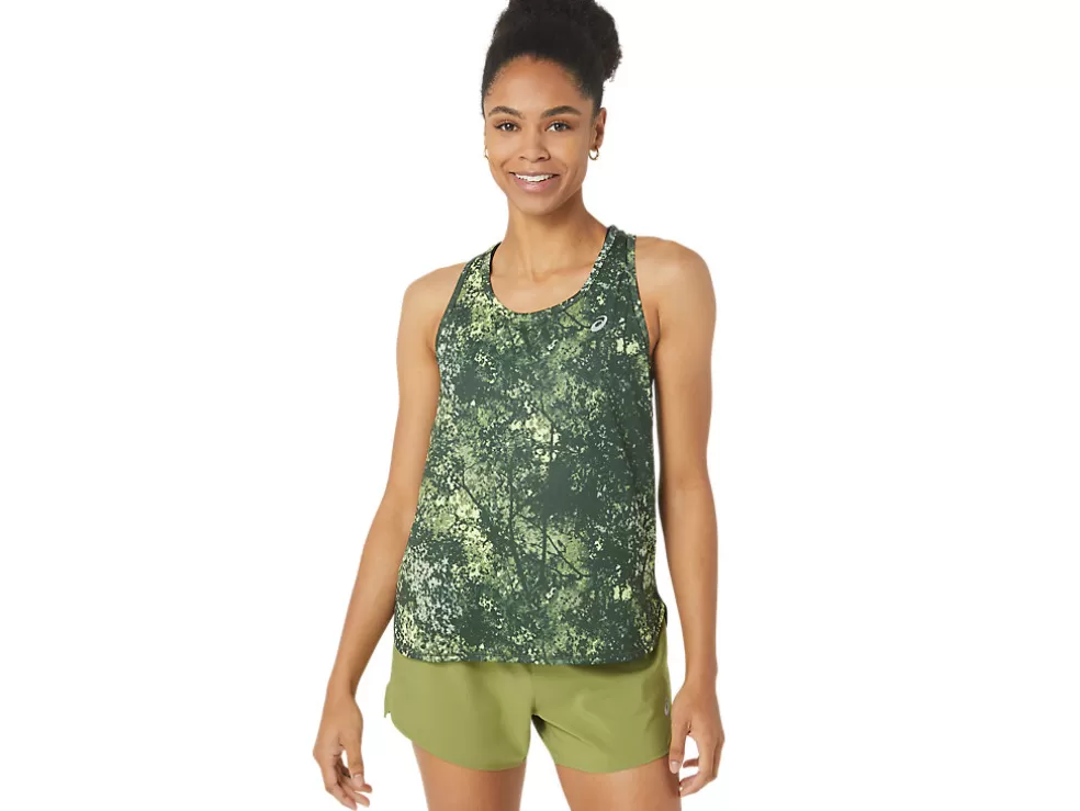 Clearance ASICS ALL OVER PRINT TANK Rain Forest/Glow Yellow