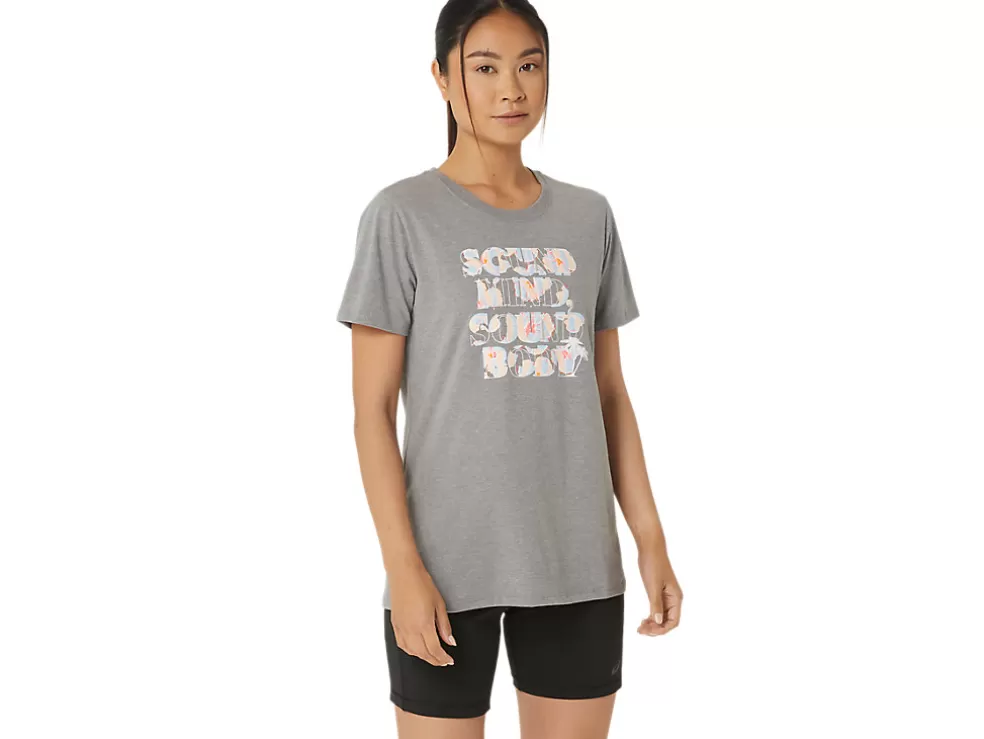 Fashion ASICS  HIBISCUS SLOGAN CREW Medium Grey Heather