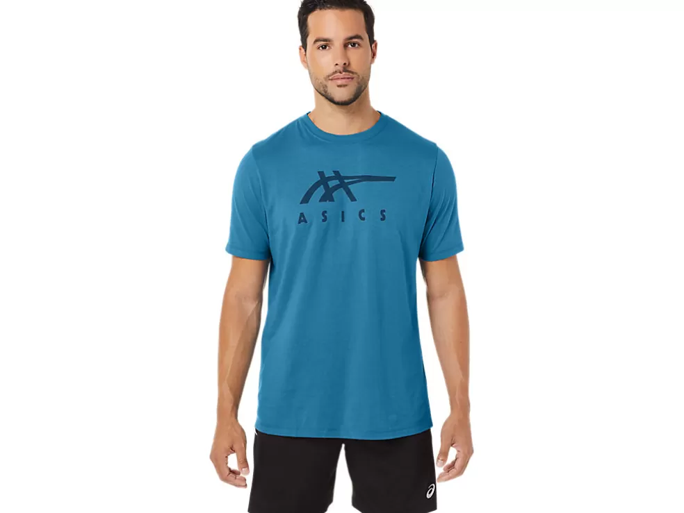 Shop ASICS STRIPE SHORT SLEEVE TEE Island Blue Heather