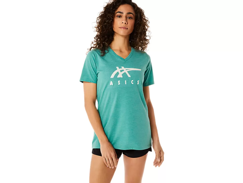 New ASICS STRIPES V-NECK Sage Heather