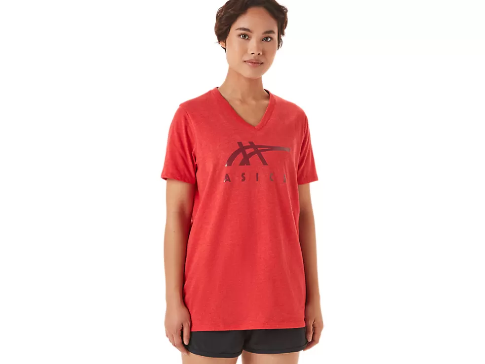 Cheap ASICS STRIPES V-NECK Classic Red Heather