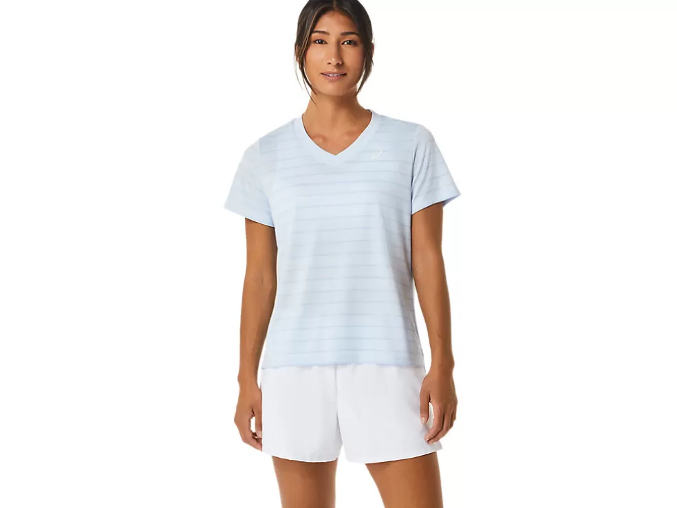 Best Sale ASICS COURT STRIPE SHORT SLEEVE TOP Soft Sky