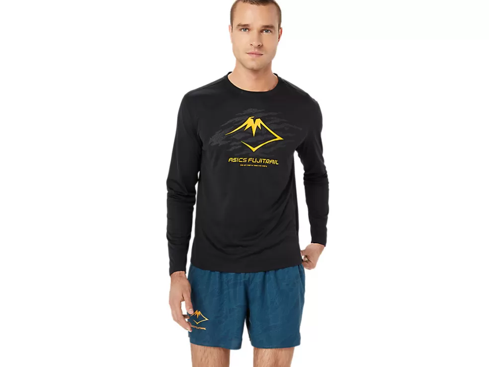 New ASICS FUJITRAIL LOGO LONG SLEEVE TOP Performance Black/Carbon/ Fellow Yellow