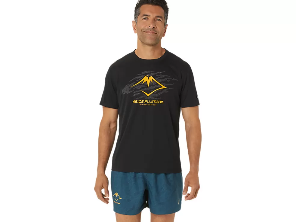 New ASICS FUJITRAIL LOGO SHORT SLEEVE TOP Performance Black/Carbon/Fellow Yellow