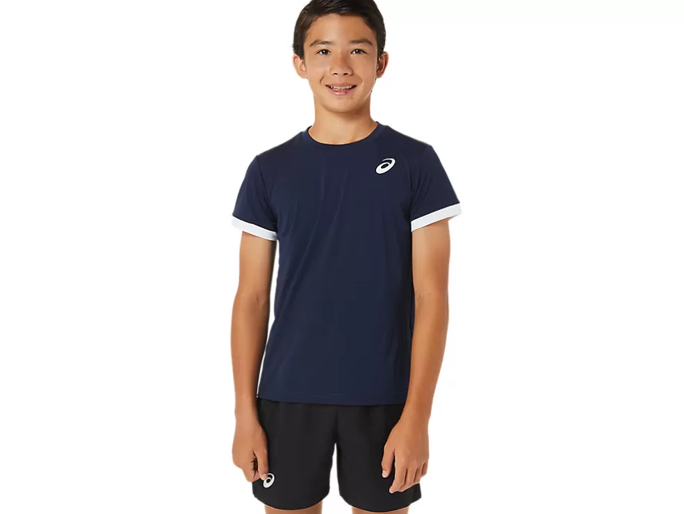 Fashion ASICS KIDS; TENNIS SHORT SLEEVE TOP Midnight/Brilliant White