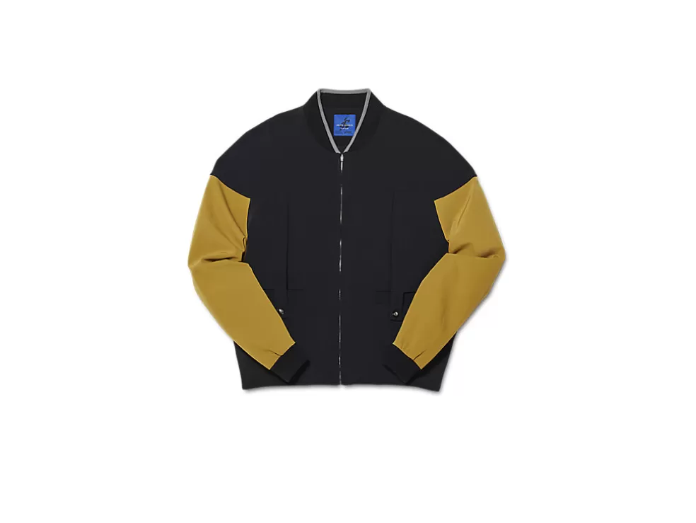 Shop ASICS LIATRISORY BOMBER JACKET Obsidian Black X Medallion Yellow