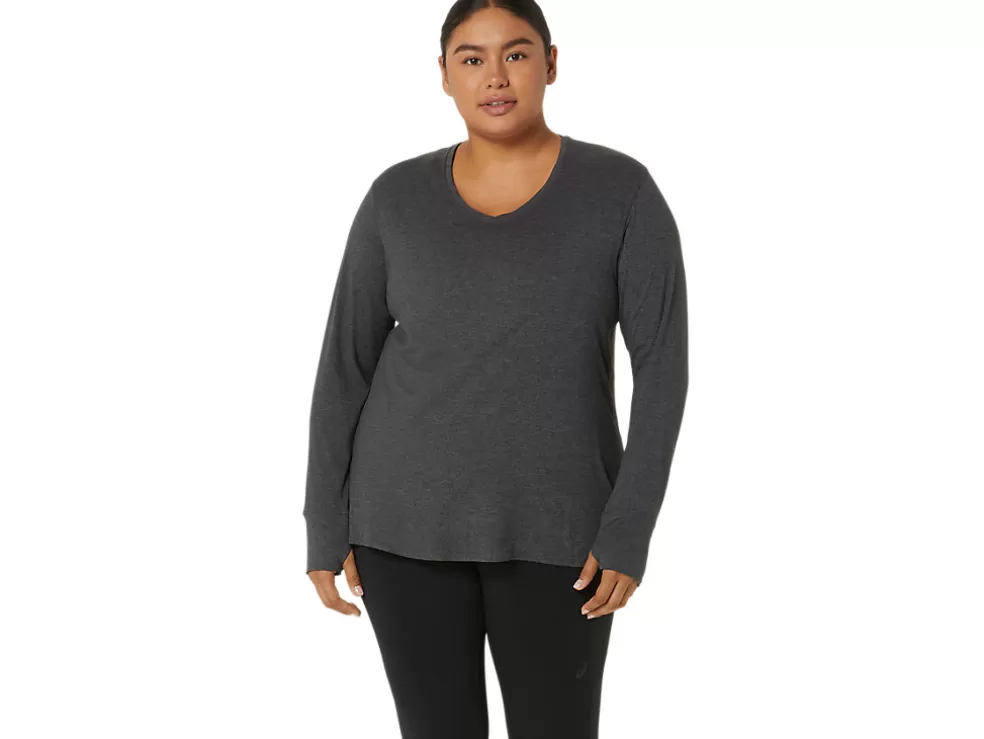 Hot ASICS LONG SLEEVE HEATHER TOP Dark Grey Heather