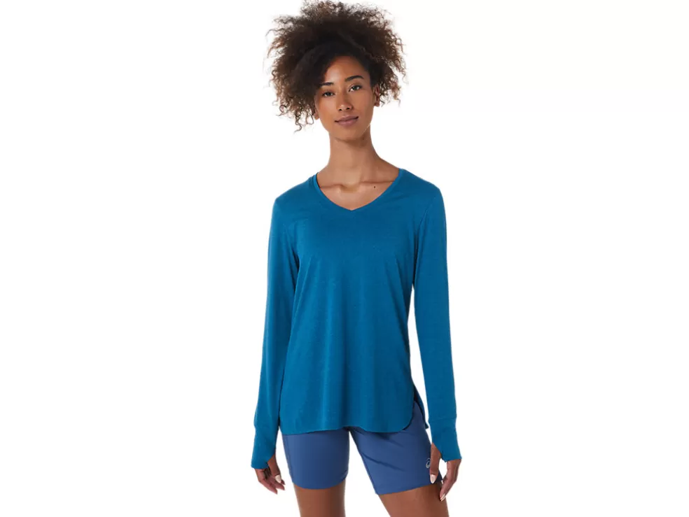 Sale ASICS LONG SLEEVE HEATHER TOP Deep Sea Teal Heather