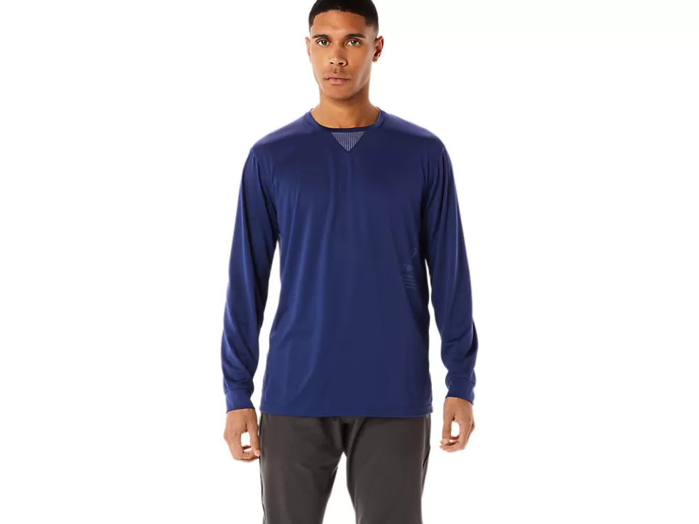 Flash Sale ASICS MEN ACTIBREEZE COOLING JACQUARD LONG SLEEVE TOP Deep Ocean