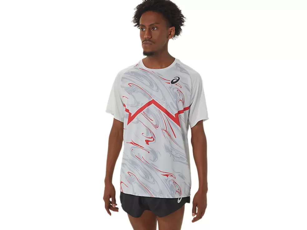 Best ASICS MEN CJ-LINE LIGHT SHORT SLEEVE TOP Glacier Grey/Electric Red