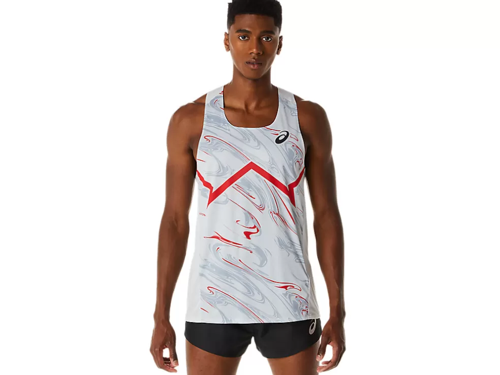 Clearance ASICS MEN CJ-LINE LIGHT SINGLET Glacier Grey/Electric Red