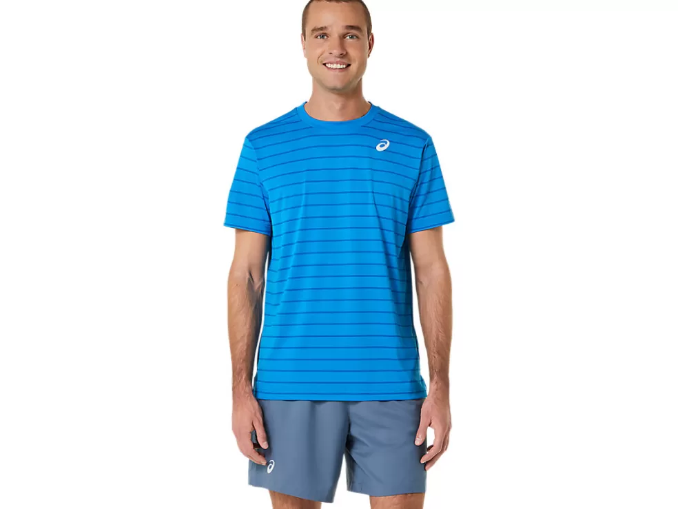 Sale ASICS MEN COURT STRIPE SHORT SLEEVE TOP Directoire Blue