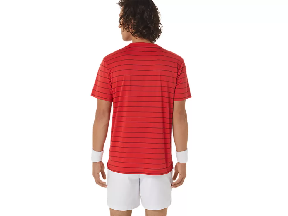 Sale ASICS MEN COURT STRIPE SHORT SLEEVE TOP Classic Red