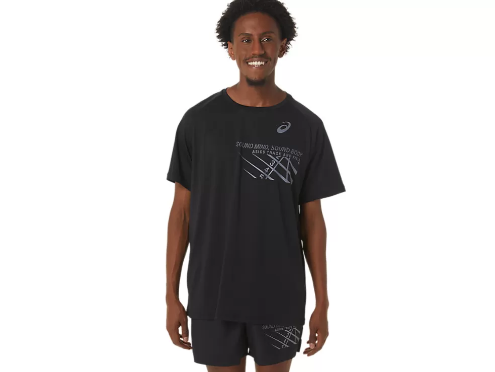 Cheap ASICS MEN FINISH LINE GRAPHIC SHORT SLEEVE TOP Performance Black