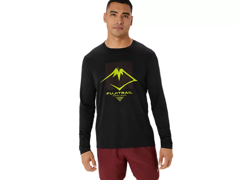 Cheap ASICS MEN FUJITRAIL LOGO LONG SLEEVE TOP Performance Black/Antique Red/Neon Lime