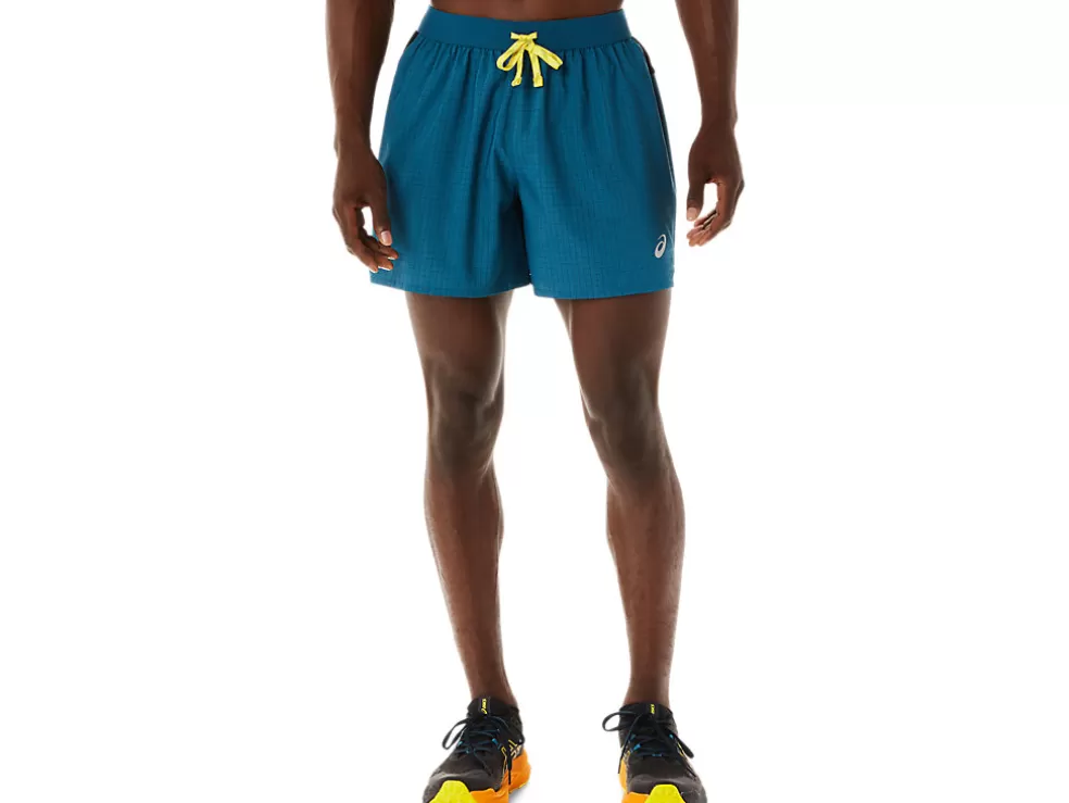 Shop ASICS MEN FUJITRAIL LOGO SHORT Ink Teal/Golden Yellow