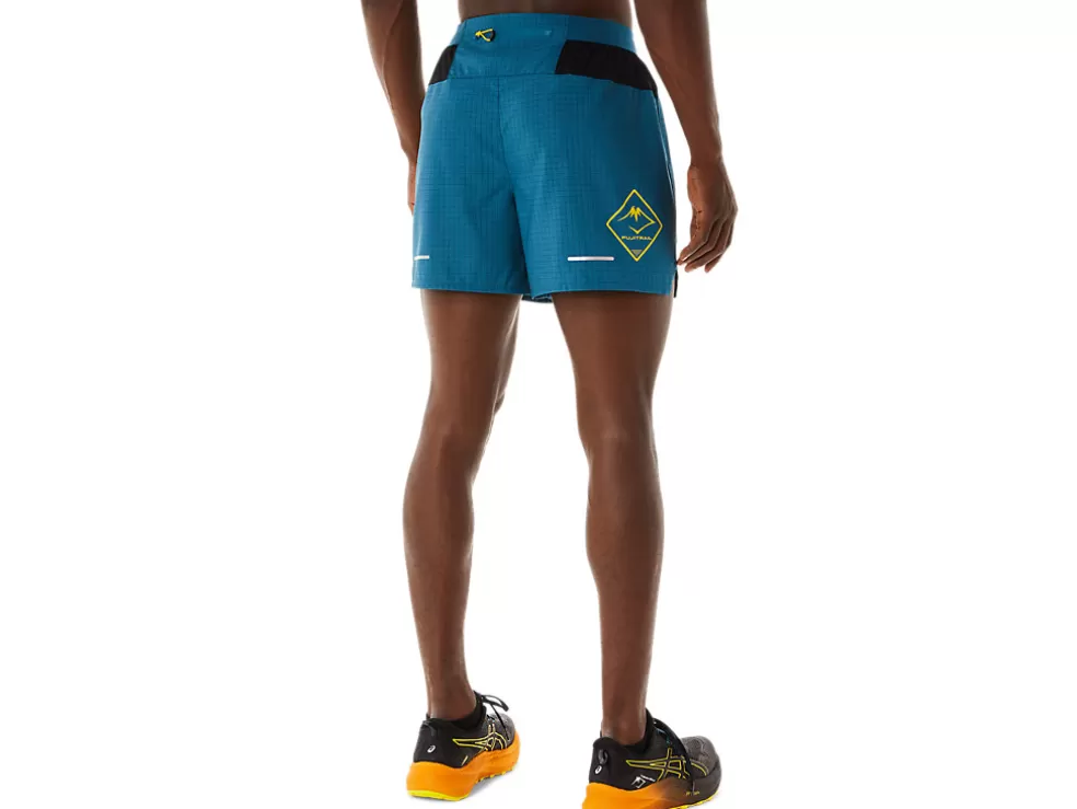 Shop ASICS MEN FUJITRAIL LOGO SHORT Ink Teal/Golden Yellow