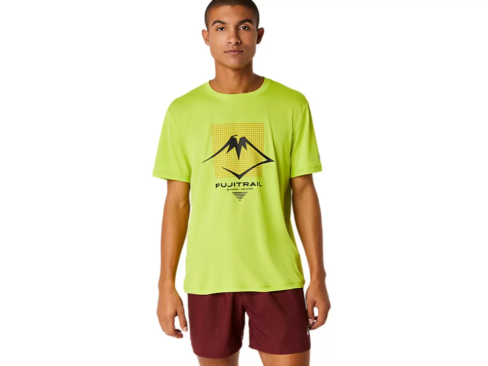 Discount ASICS MEN FUJITRAIL LOGO SHORT SLEEVE TOP Neon Lime/Br.Orange/Performance Black