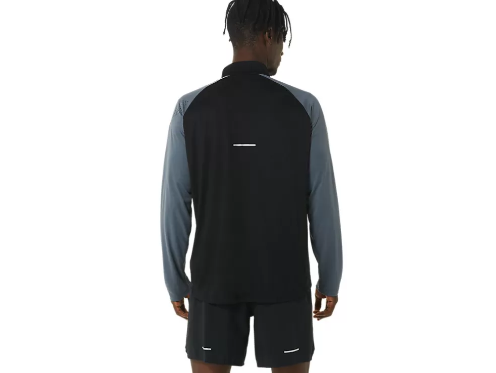 Clearance ASICS MEN ICON LONG SLEEVE 1/2 ZIP Performance Black/Carrier Grey