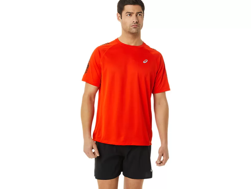 Cheap ASICS MEN ICON SHORT SLEEVE TOP Cherry Tomato/Performance Black