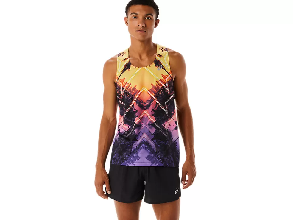 Fashion ASICS MEN MARATHON SINGLET Light Orange/Orange Pop/Amethyst