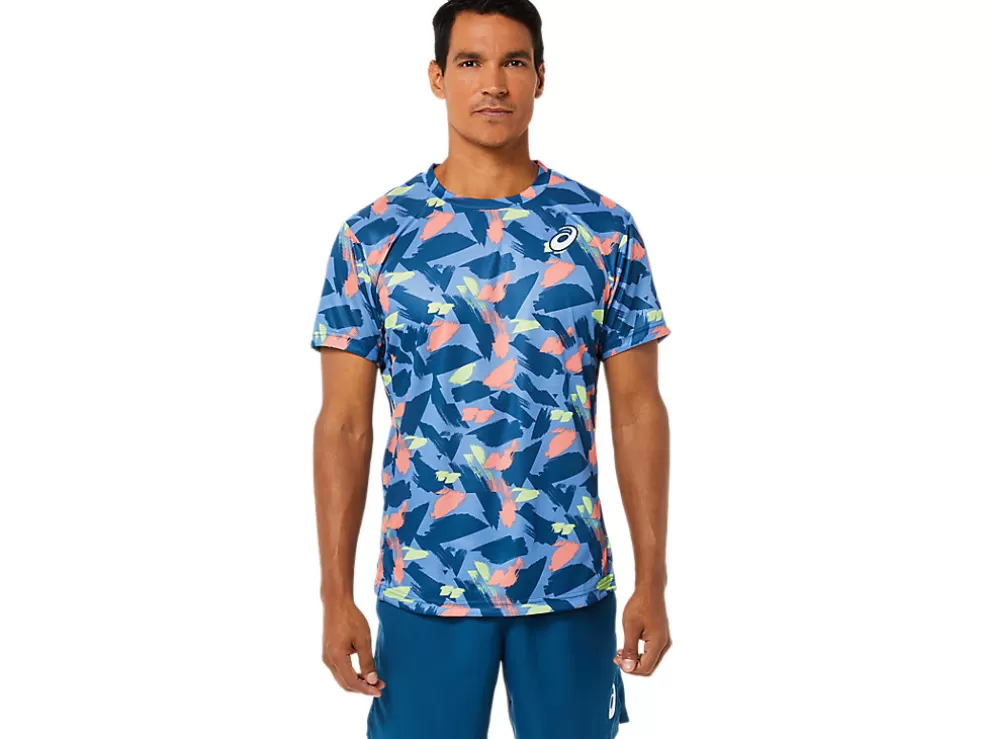 New ASICS MEN MATCH GRAPHIC SHORT SLEEVE TOP Light Indigo