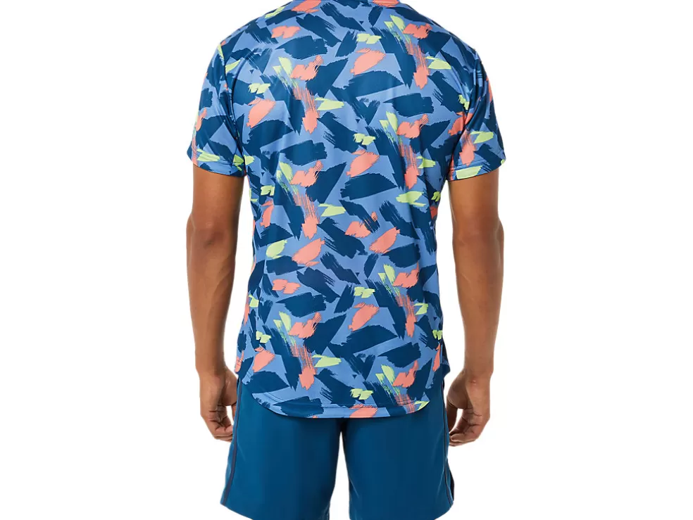 New ASICS MEN MATCH GRAPHIC SHORT SLEEVE TOP Light Indigo