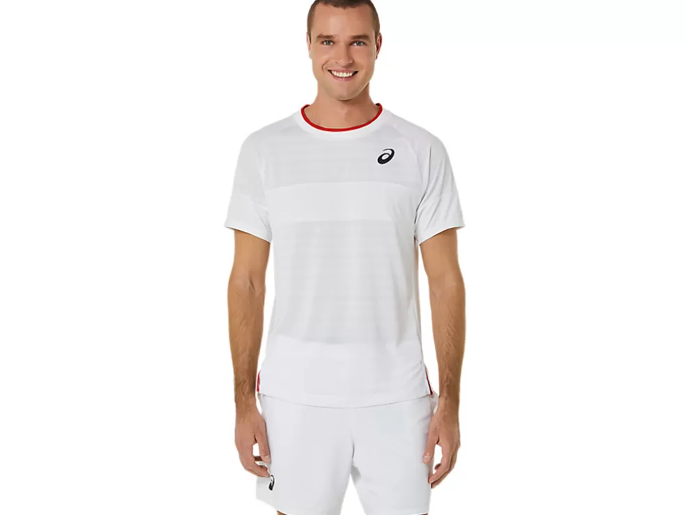 Discount ASICS MEN MATCH SHORT SLEEVE TOP Brilliant White