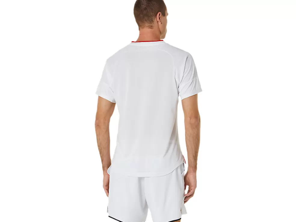 Discount ASICS MEN MATCH SHORT SLEEVE TOP Brilliant White