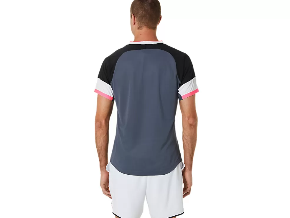 Hot ASICS MEN MATCH SHORT SLEEVE TOP Performance Black/Carrier Grey