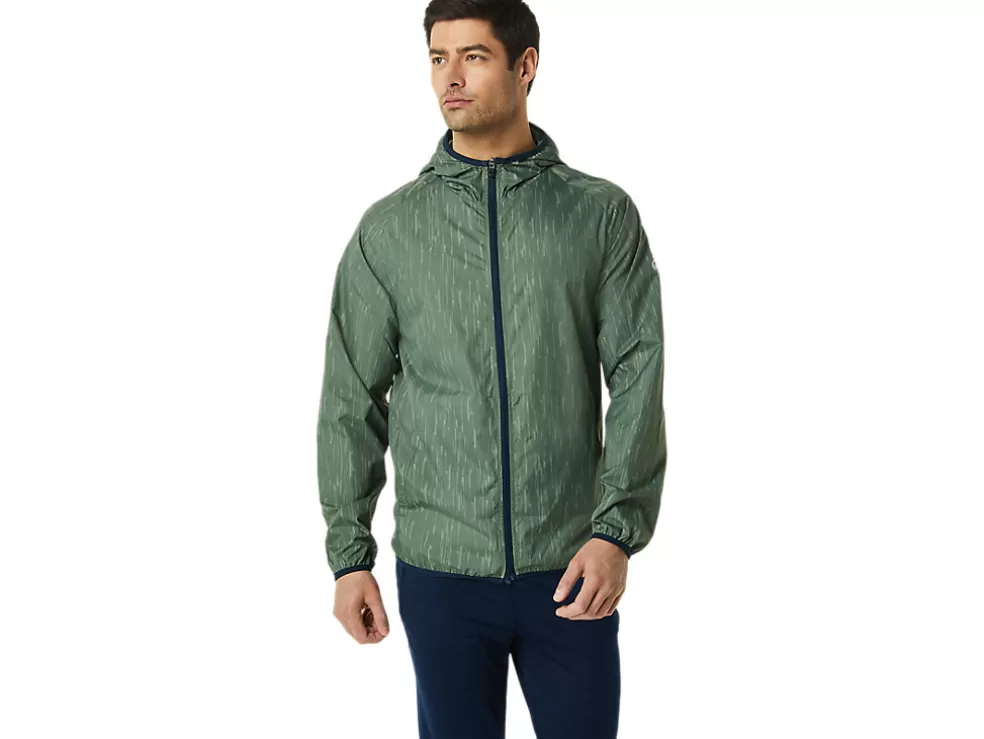 Best ASICS MEN PACKABLE JACKET Lichen Green Print/French Blue