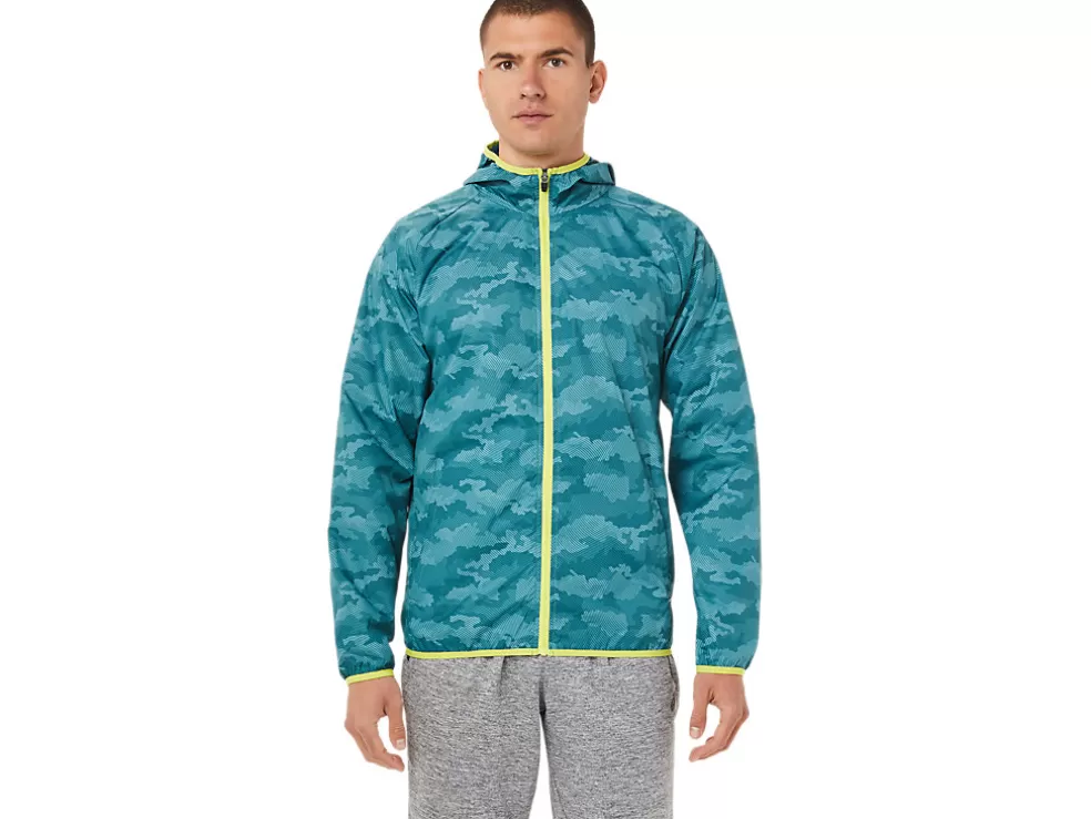 Fashion ASICS MEN PACKABLE JACKET Misty Pine Print/Sour Yuzu