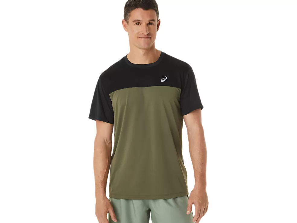 Fashion ASICS MEN RACE SHORT SLEEVE TOP Performance Black/Mantle Green