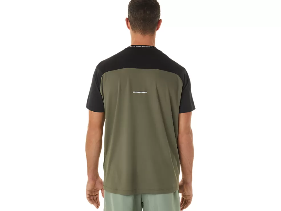 Fashion ASICS MEN RACE SHORT SLEEVE TOP Performance Black/Mantle Green