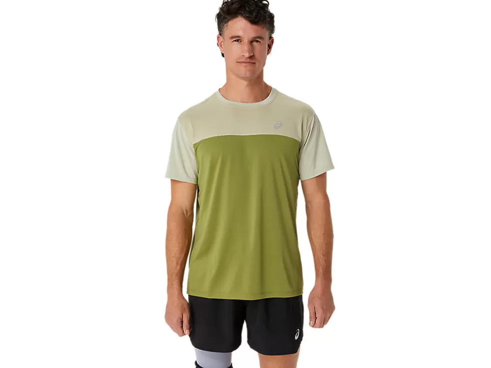 Fashion ASICS MEN RACE SHORT SLEEVE TOP Dried Leaf Green/Cactus