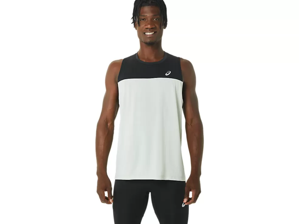 Cheap ASICS MEN RACE SINGLET Performance Black/Light Sage