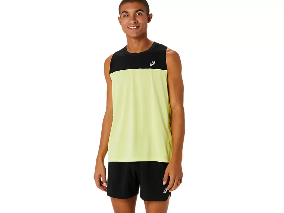 New ASICS MEN RACE SINGLET Performance Black/Glow Yellow