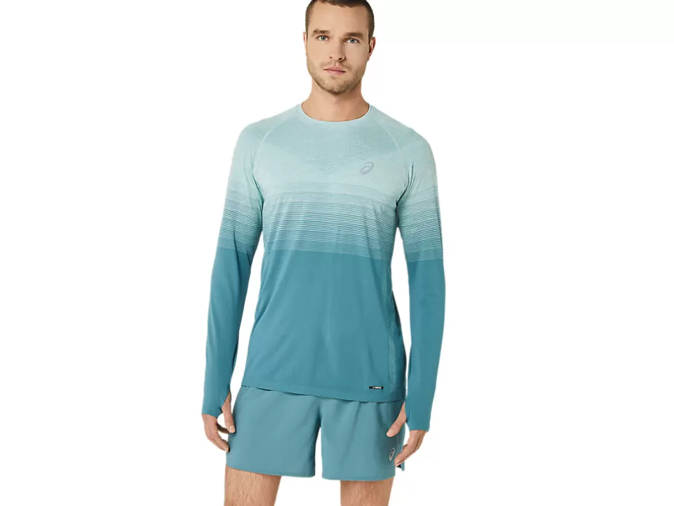 Clearance ASICS MEN SEAMLESS LONG SLEEVE TOP Ocean Haze/Foggy Teal