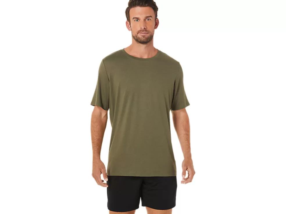 Cheap ASICS MEN SHORT SLEEVE HTHR TECH TOP Olive Canvas Heather