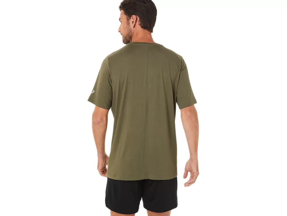 Cheap ASICS MEN SHORT SLEEVE HTHR TECH TOP Olive Canvas Heather