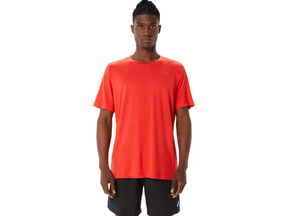 Discount ASICS MEN SHORT SLEEVE HTHR TECH TOP Fiery Red Heather