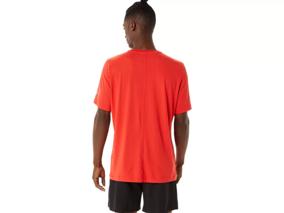 Discount ASICS MEN SHORT SLEEVE HTHR TECH TOP Fiery Red Heather