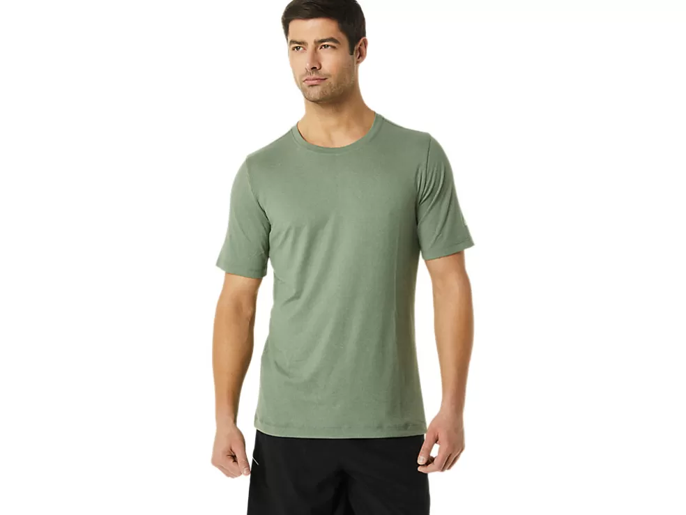 Discount ASICS MEN SHORT SLEEVE HTHR TECH TOP Lichen Green Heather