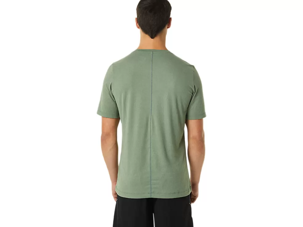 Discount ASICS MEN SHORT SLEEVE HTHR TECH TOP Lichen Green Heather