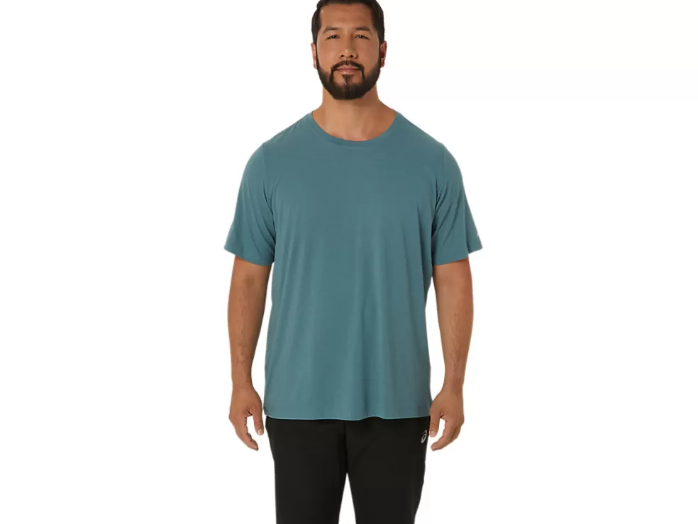 New ASICS MEN SHORT SLEEVE HTHR TECH TOP Foggy Teal Heather