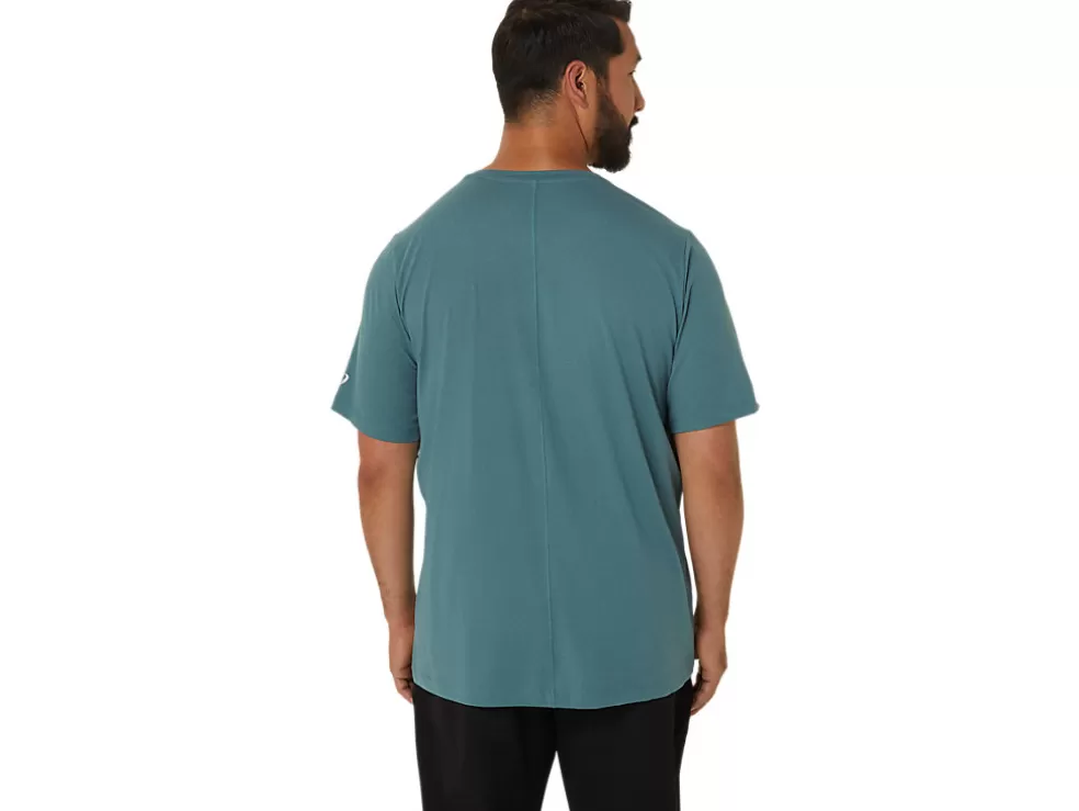 New ASICS MEN SHORT SLEEVE HTHR TECH TOP Foggy Teal Heather