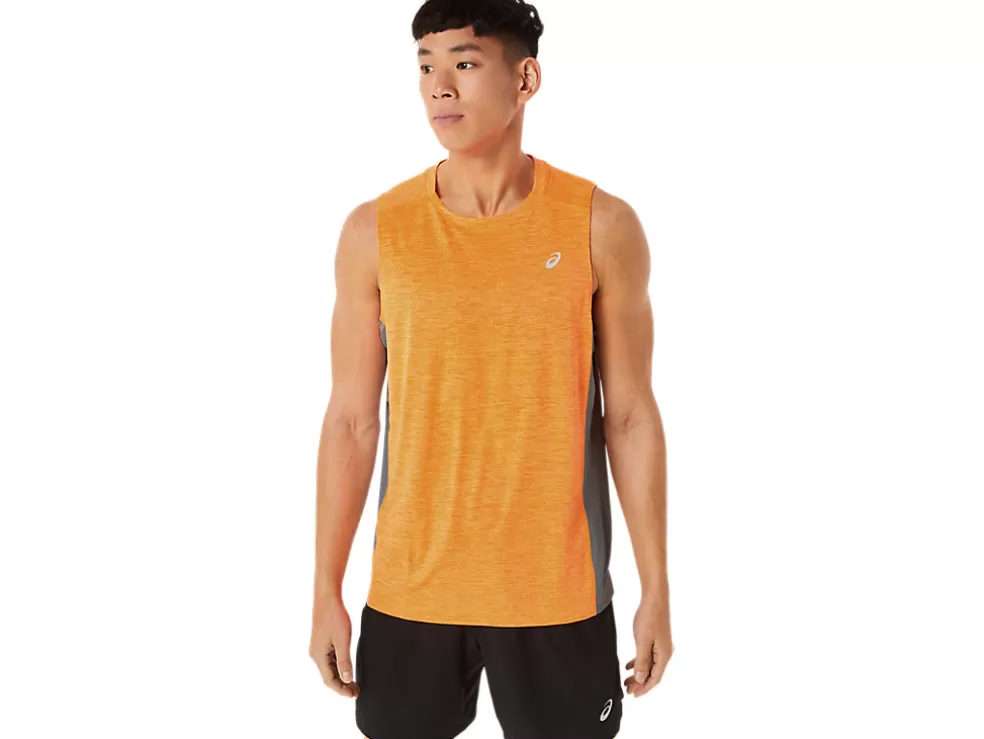 New ASICS MEN TRAIN SANA MUSCLE TANK Orange Pop/Sheet Rock