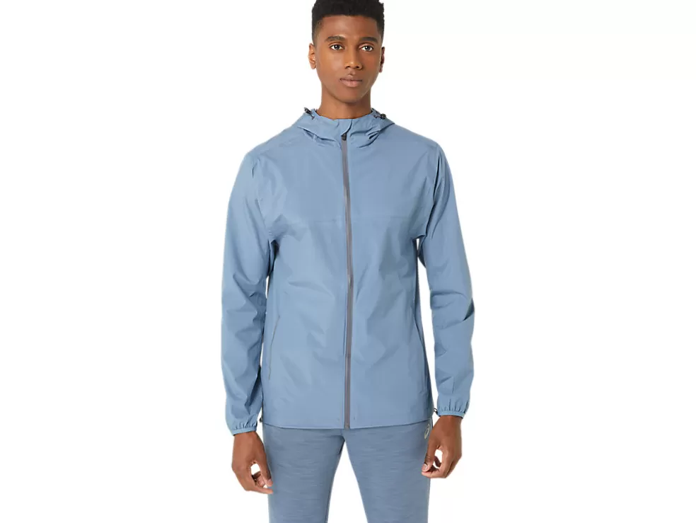 Discount ASICS MEN WATERPROOF JACKET Steel Blue/Carrier Grey