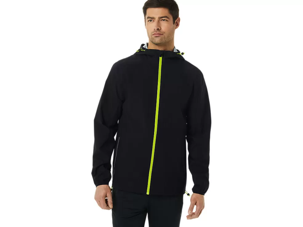 Cheap ASICS MEN WATERPROOF JACKET Performance Black/Lime Zest